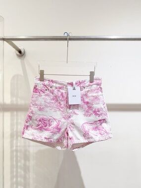 🚩steal Dior Pink and White Toile Denim Shorts